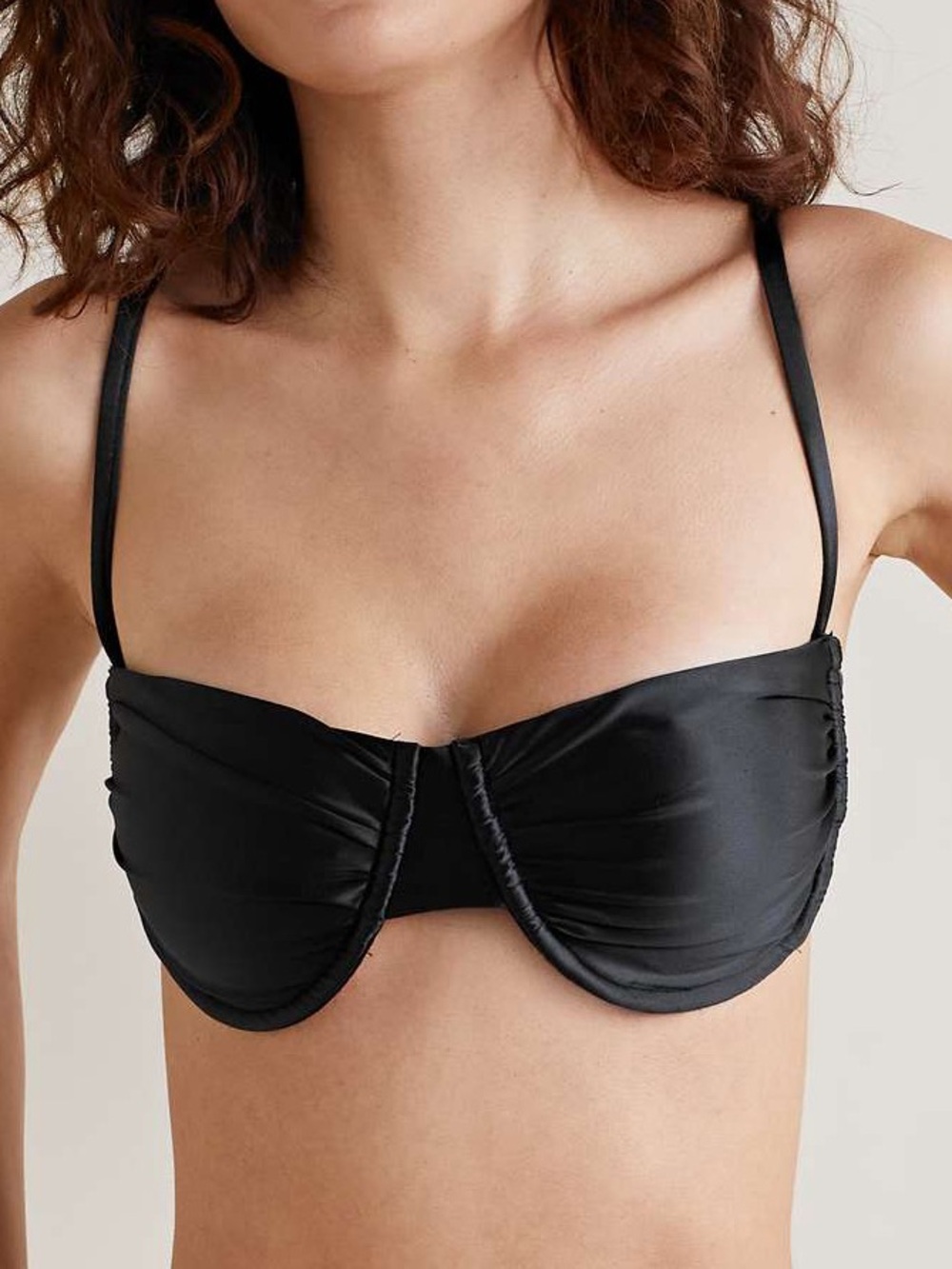 Good American Ruched stretch-satin underwired bikini top Size Small (1)
